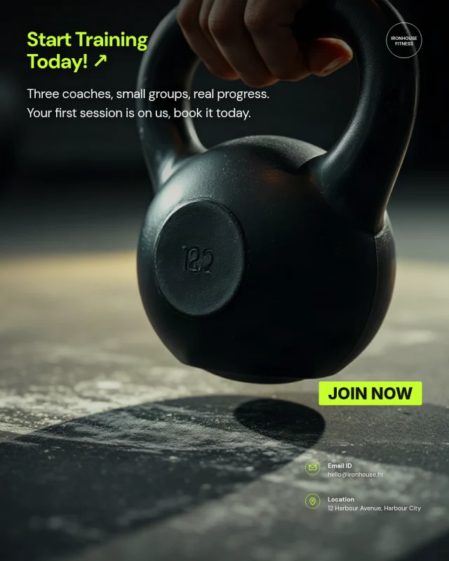 A social post design for a gym: one object, one call to action