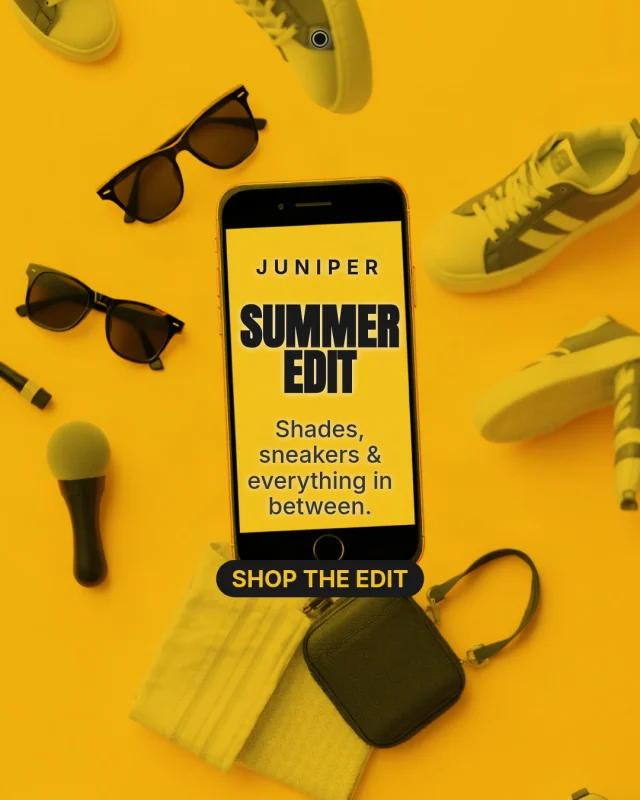 Juniper post: The summer edit: sunglasses and sneakers around a phone