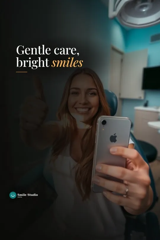 Tall 2:3 frame from a dental clinic clip: Gentle care, bright smiles