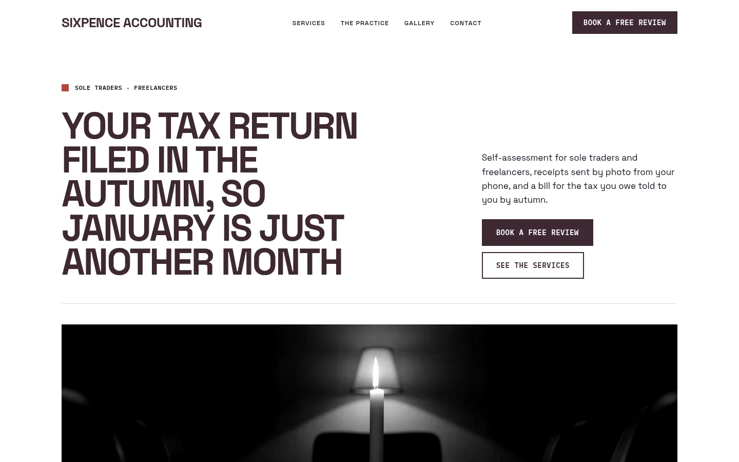 The Sixpence Accounting website, as a visitor sees it
