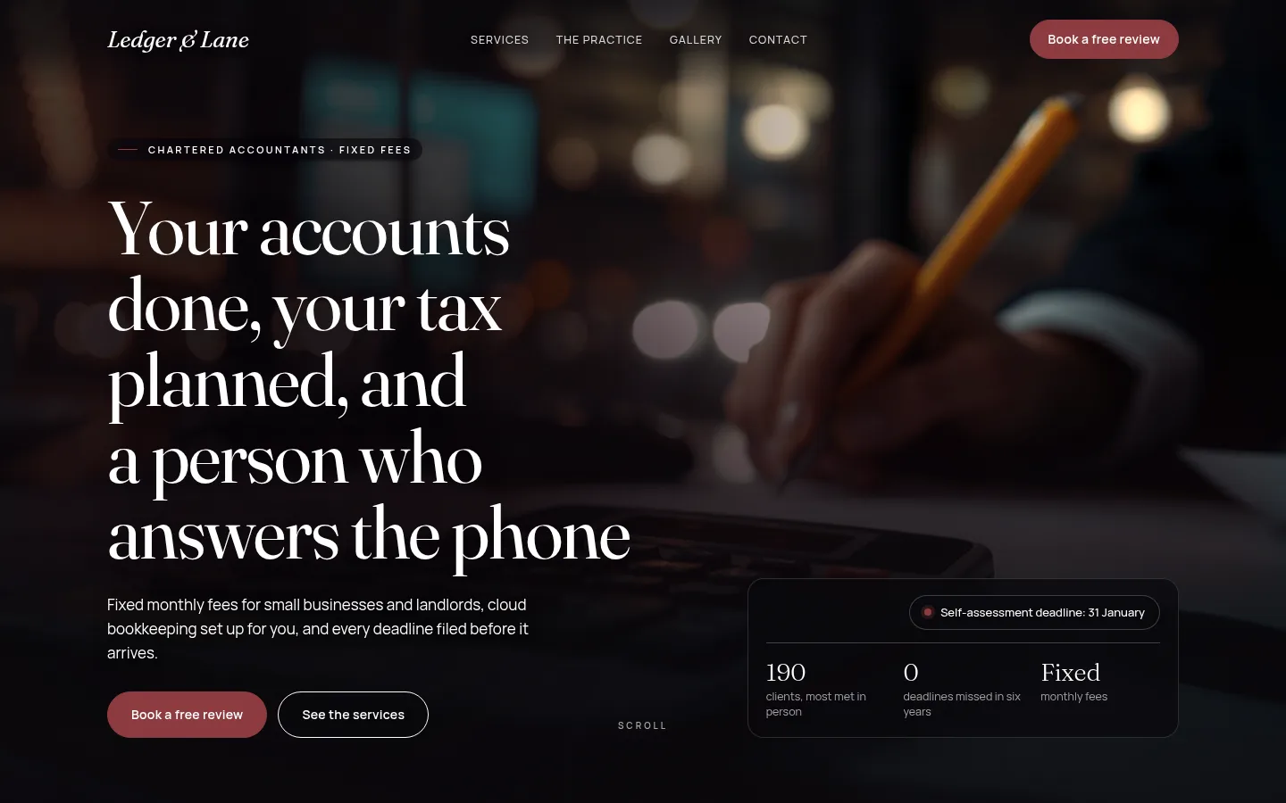 The Ledger & Lane website, as a visitor sees it