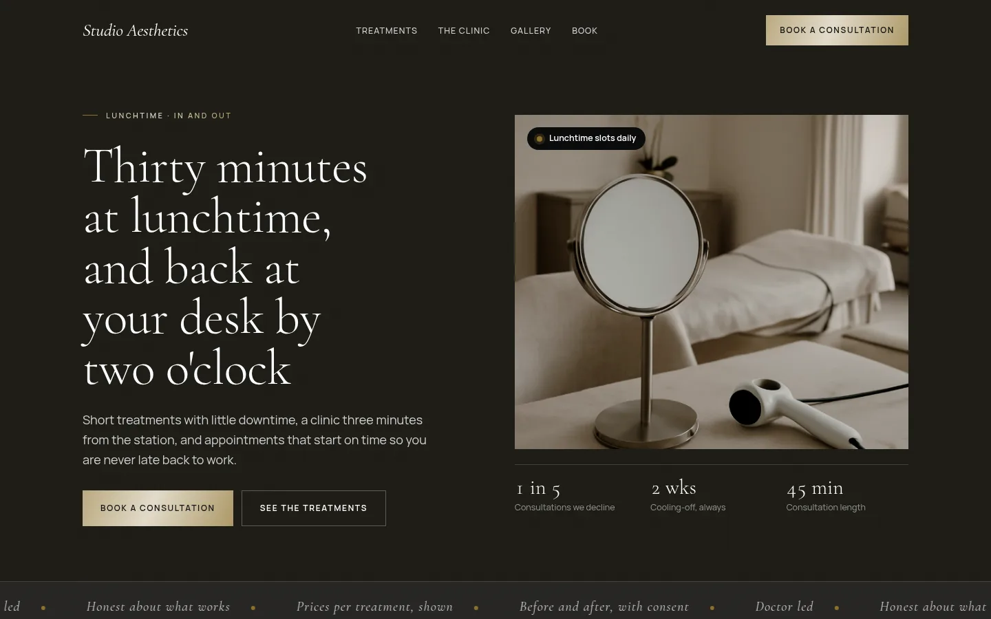 The Studio Aesthetics website, as a visitor sees it