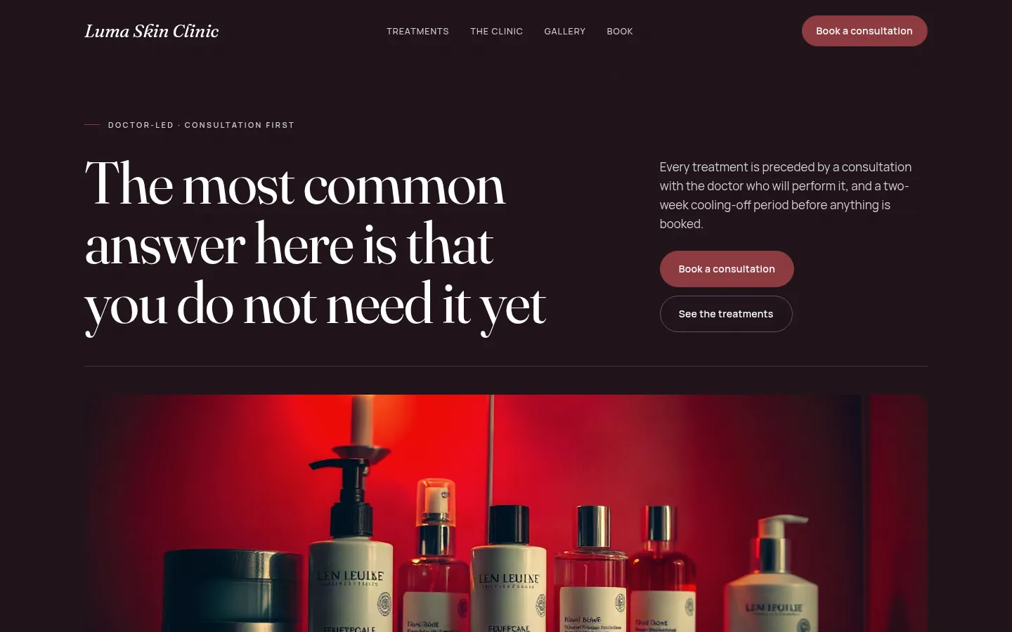 The Luma Skin Clinic website, as a visitor sees it