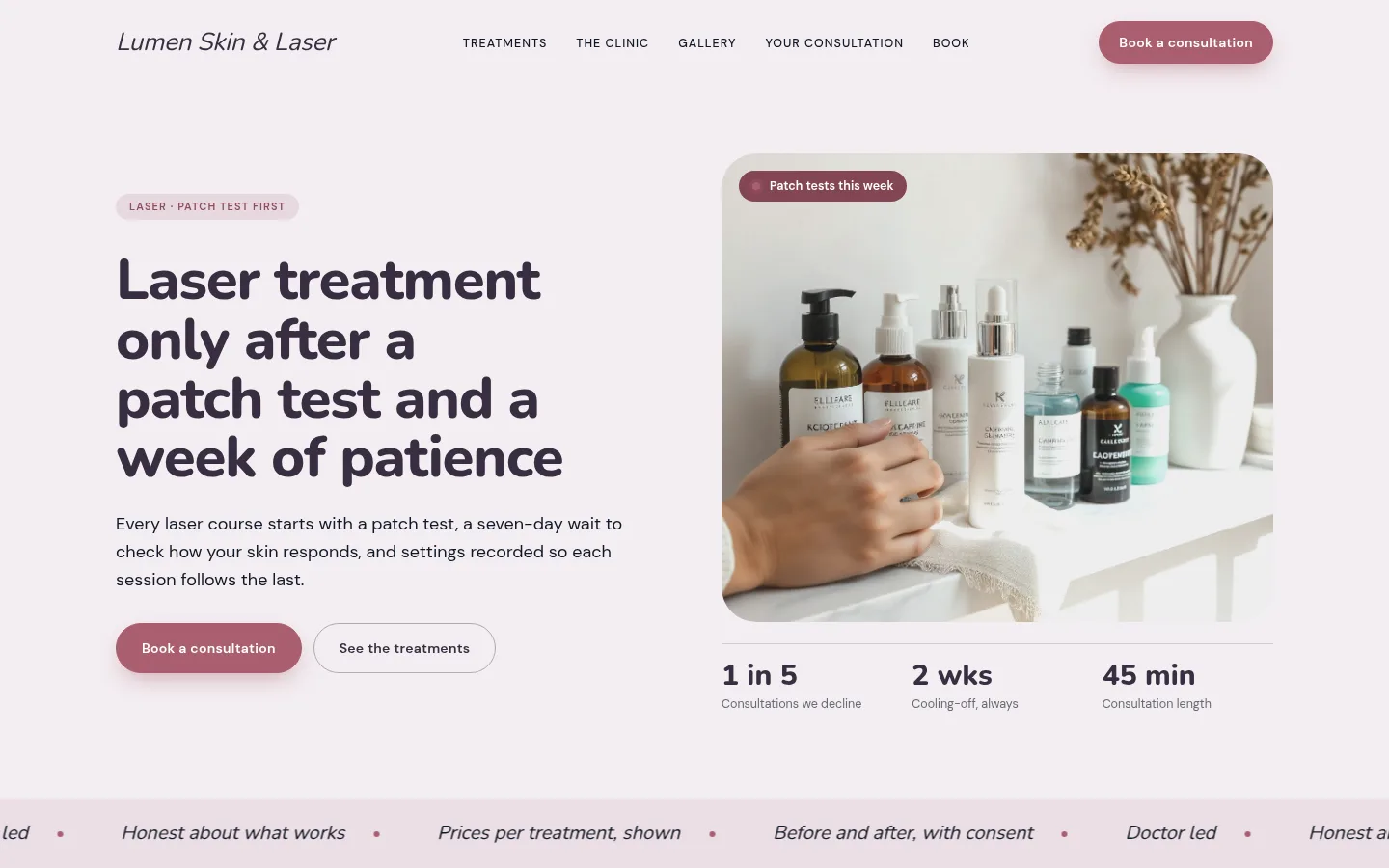 The Lumen Skin & Laser website, as a visitor sees it