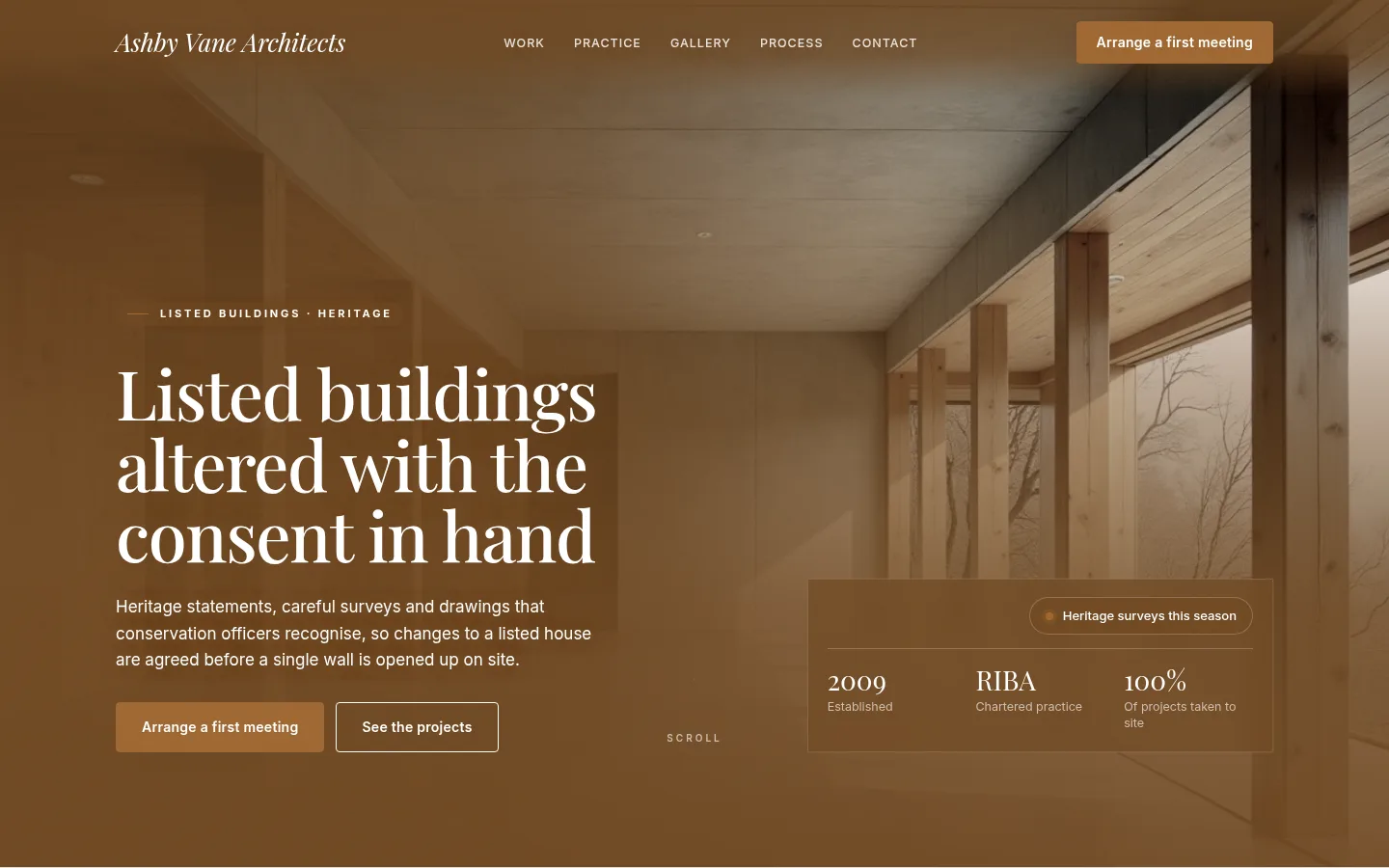 The Ashby Vane Architects website, as a visitor sees it