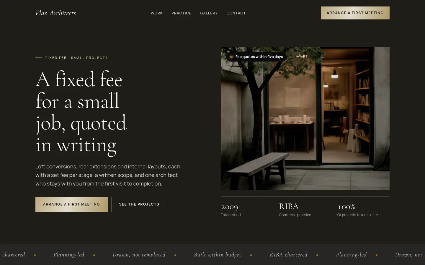 The Plan Architects website, as a visitor sees it