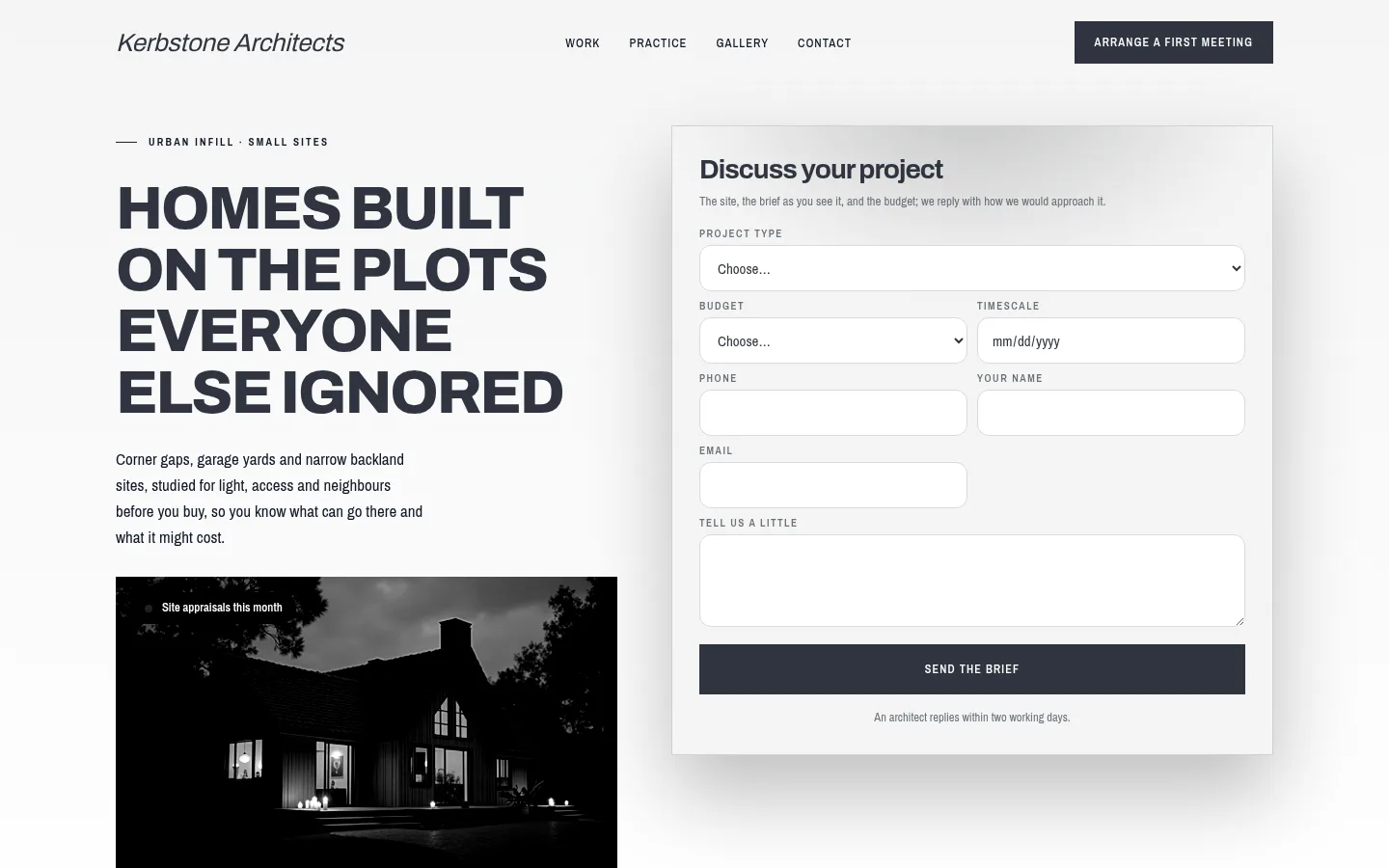 The Kerbstone Architects website, as a visitor sees it