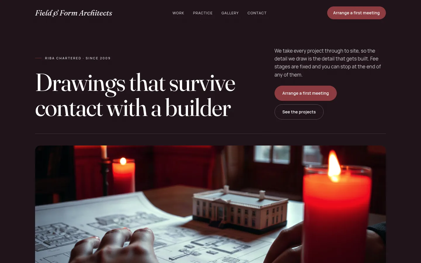 The Field & Form Architects website, as a visitor sees it