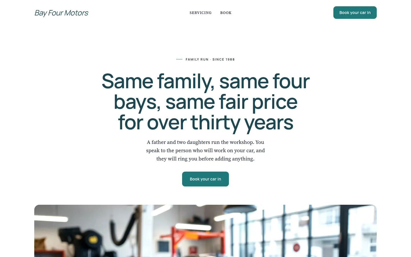 The Bay Four Motors website, as a visitor sees it