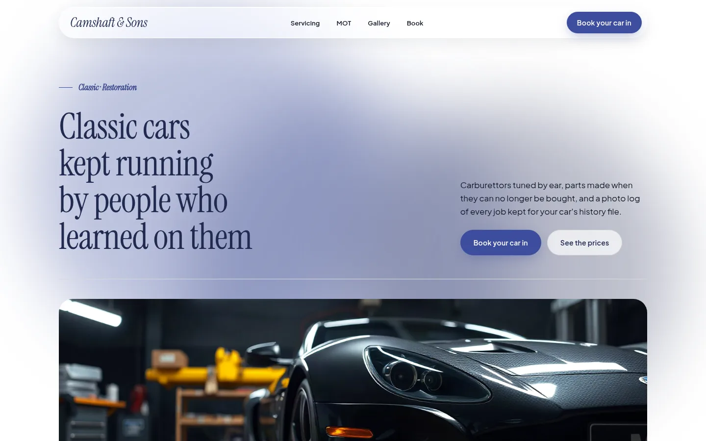 The Camshaft & Sons website, as a visitor sees it