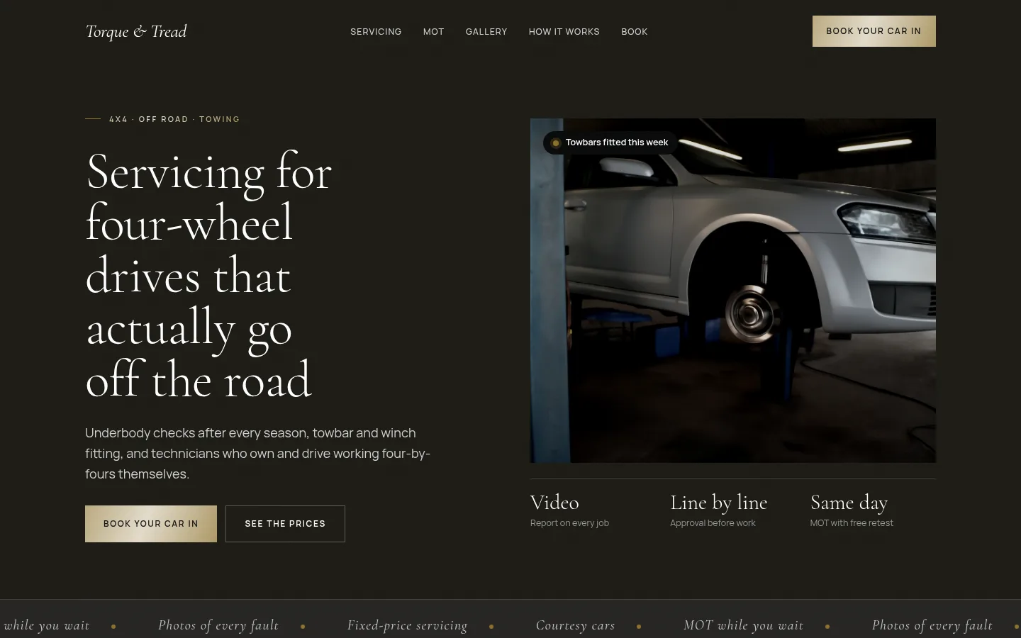 The Torque & Tread website, as a visitor sees it