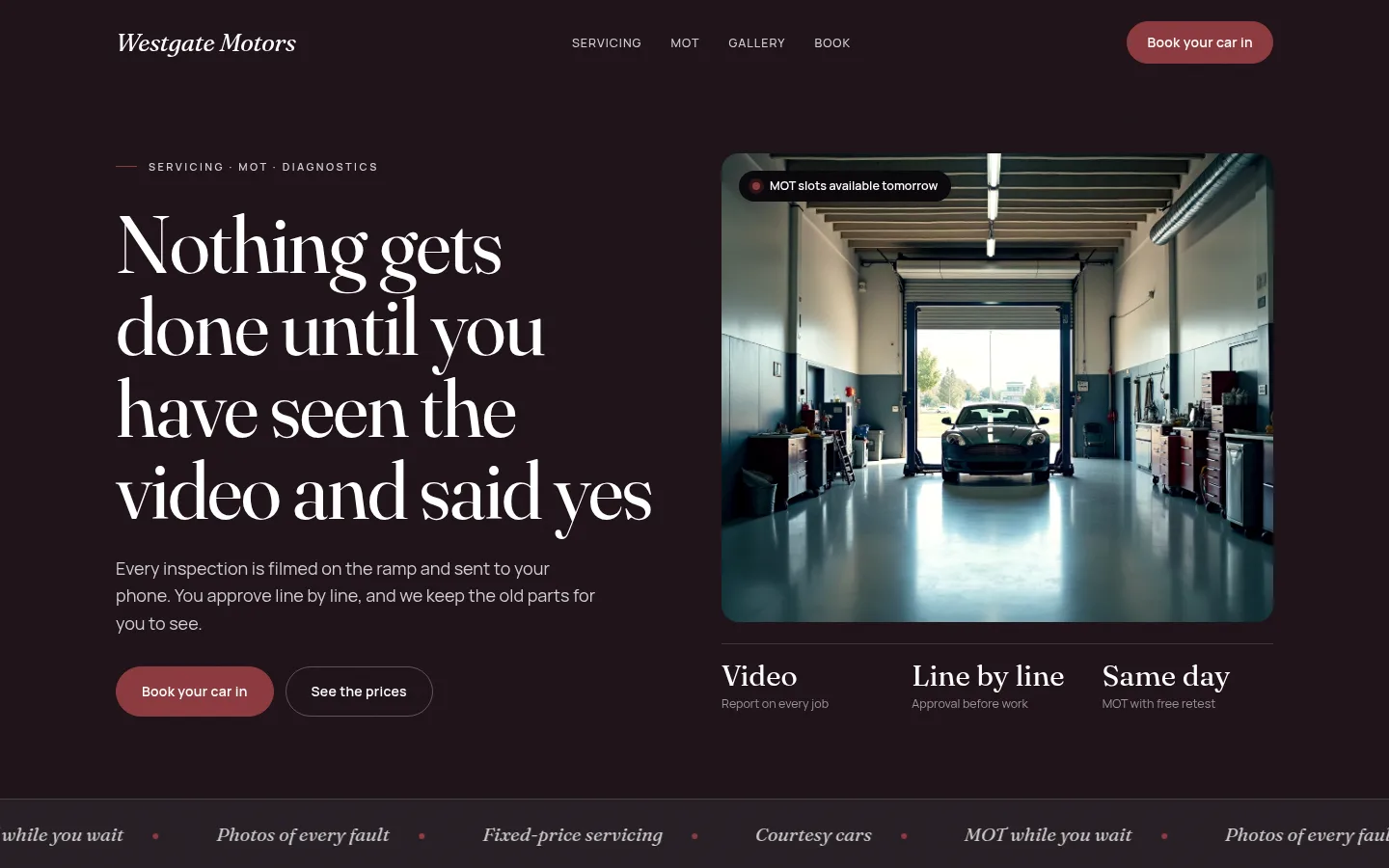 The Westgate Motors website, as a visitor sees it