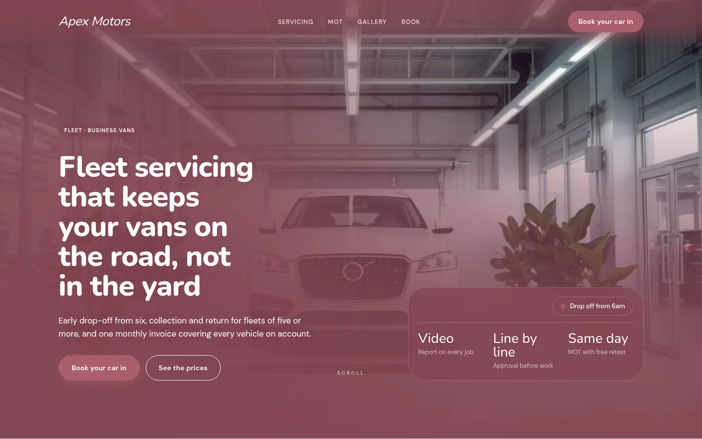 The Apex Motors website, as a visitor sees it