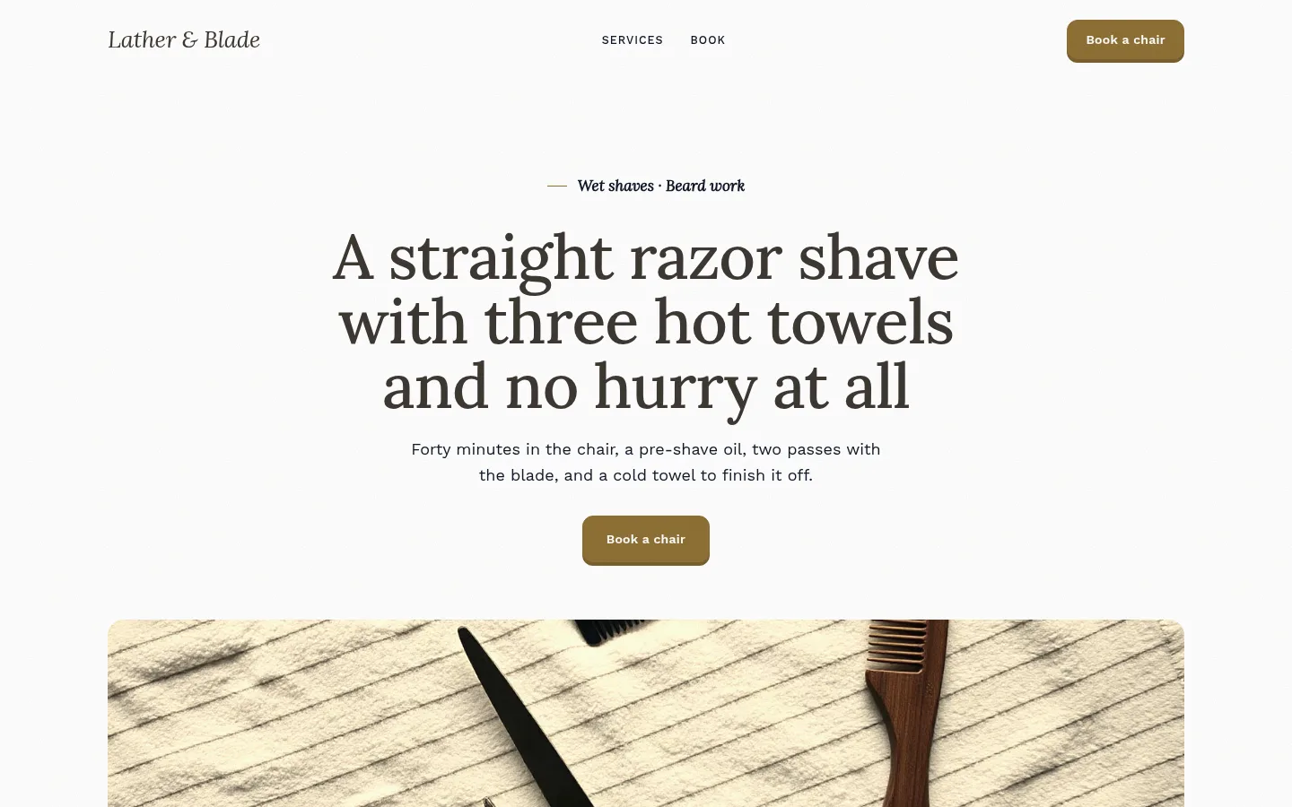 The Lather & Blade website, as a visitor sees it