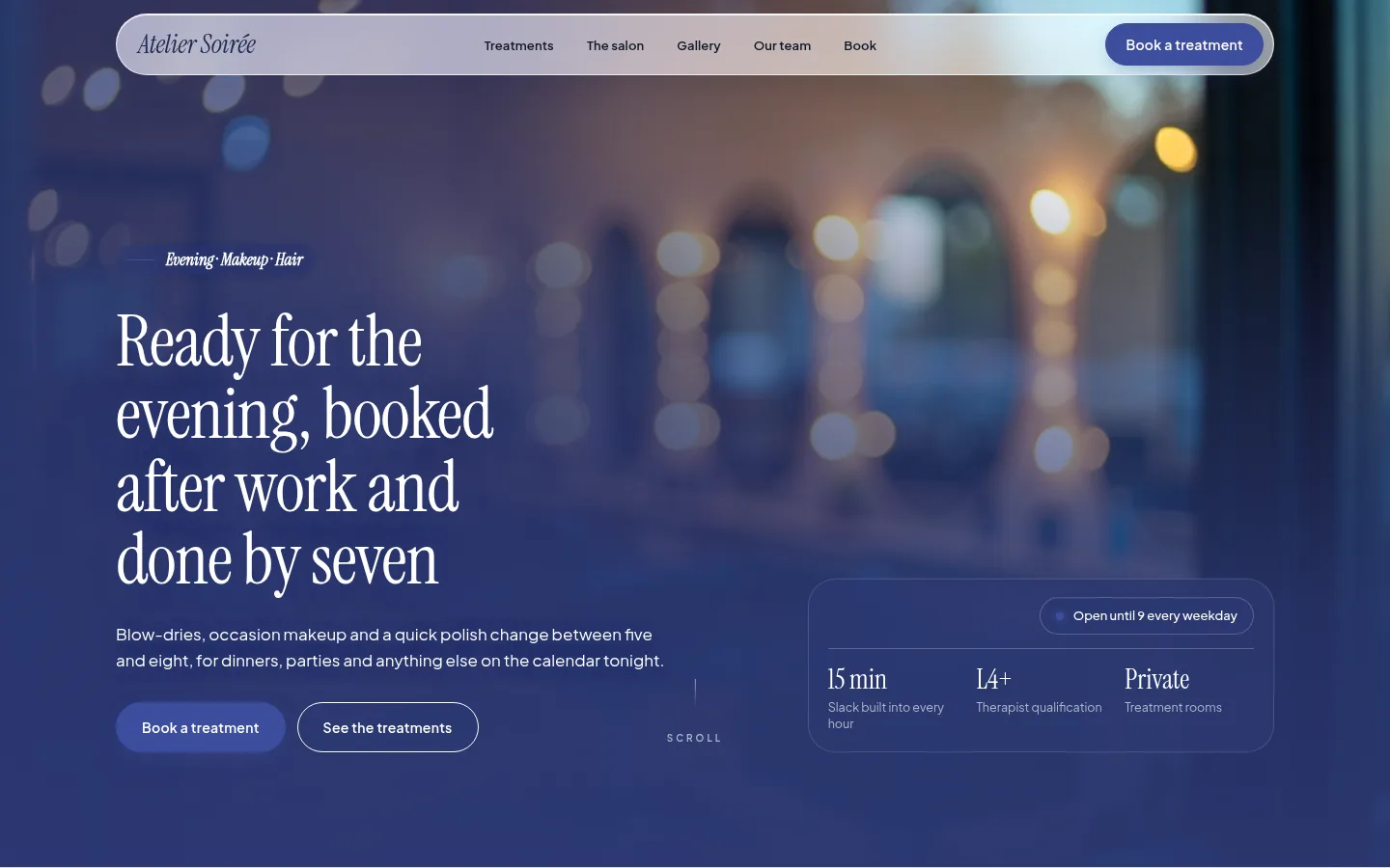 The Atelier Soirée website, as a visitor sees it