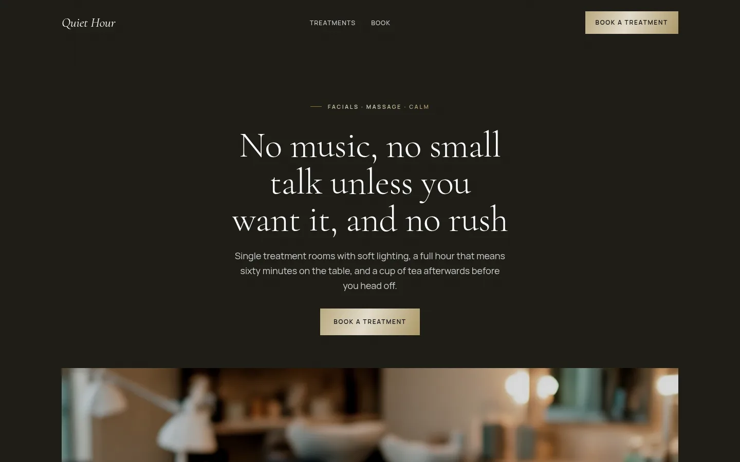 The Quiet Hour website, as a visitor sees it