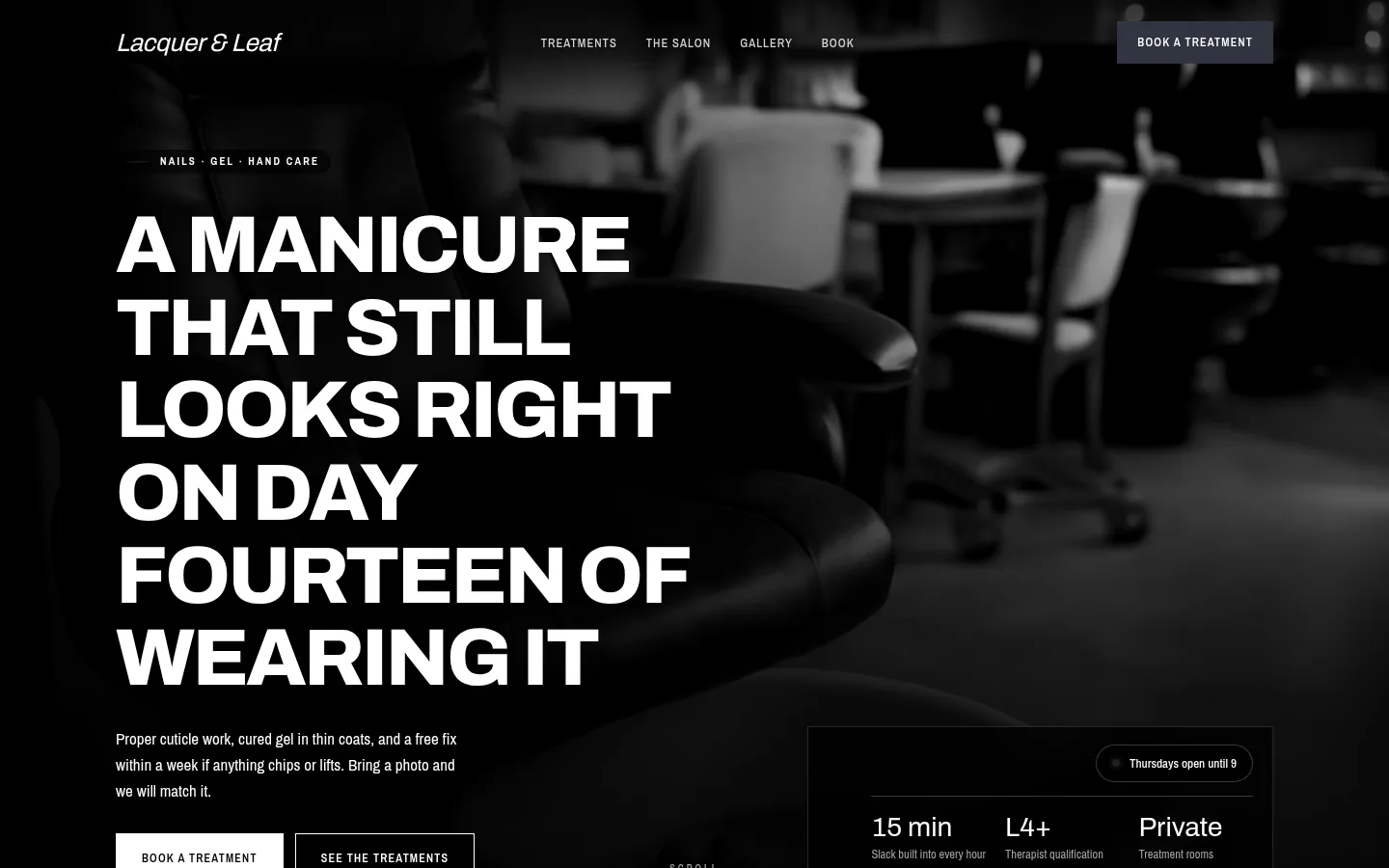 The Lacquer & Leaf website, as a visitor sees it