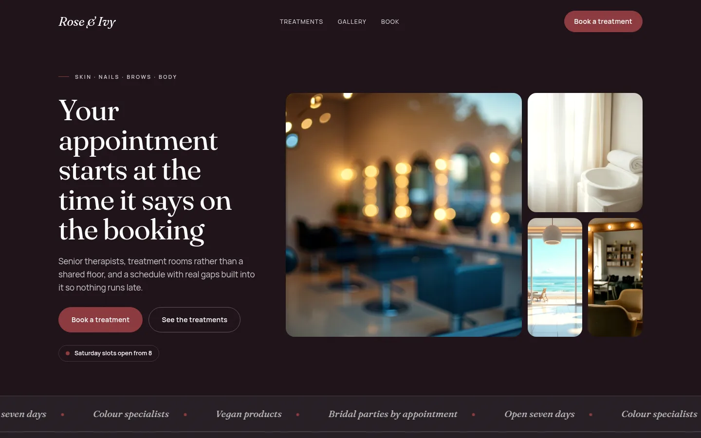 The Rose & Ivy website, as a visitor sees it