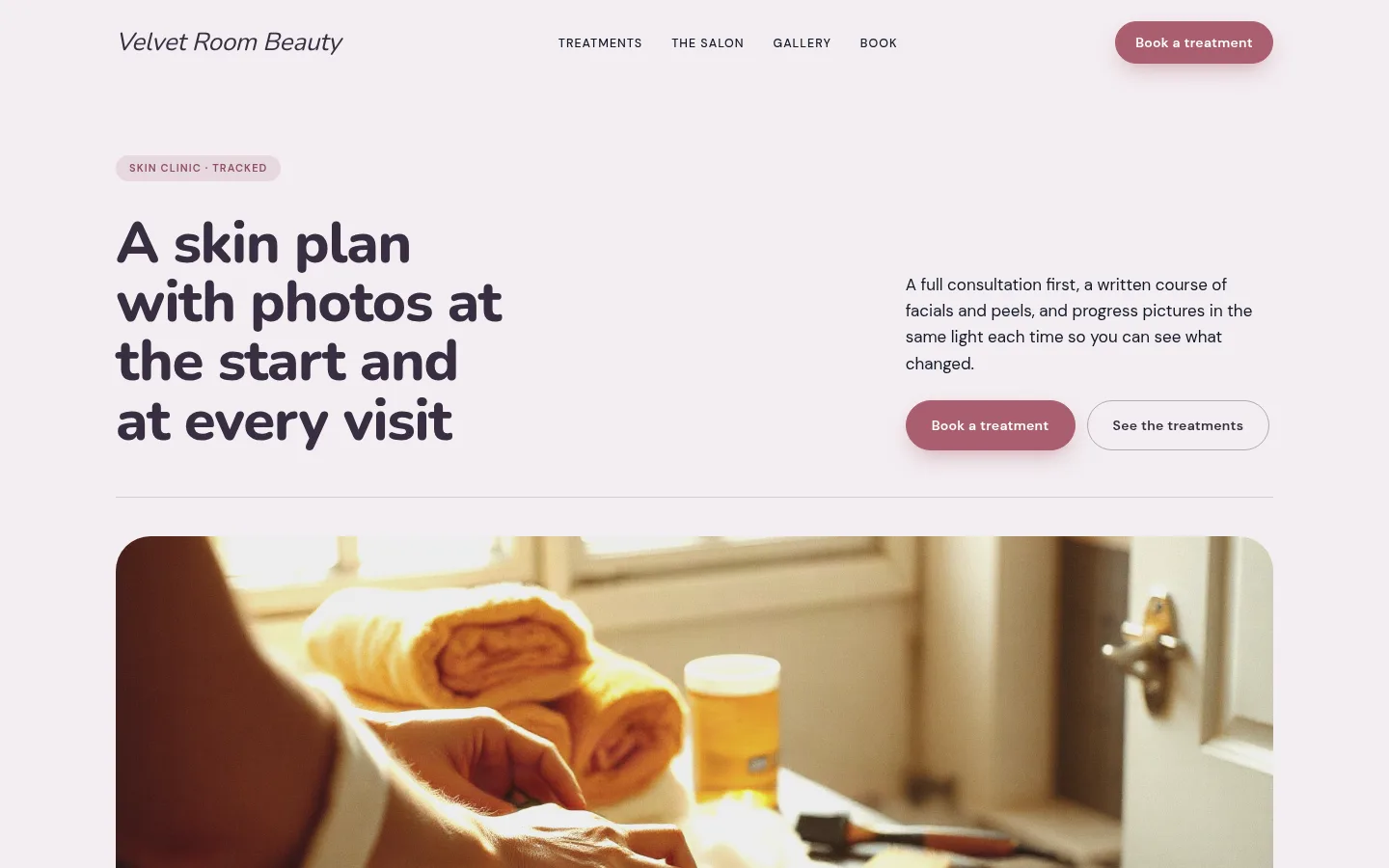 The Velvet Room Beauty website, as a visitor sees it