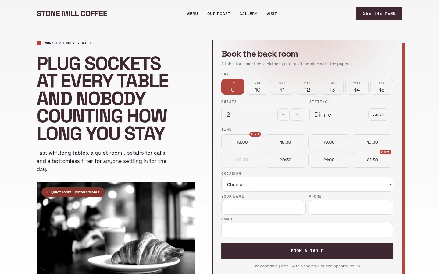 The Stone Mill Coffee website, as a visitor sees it