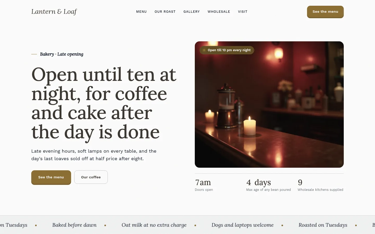 The Lantern & Loaf website, as a visitor sees it