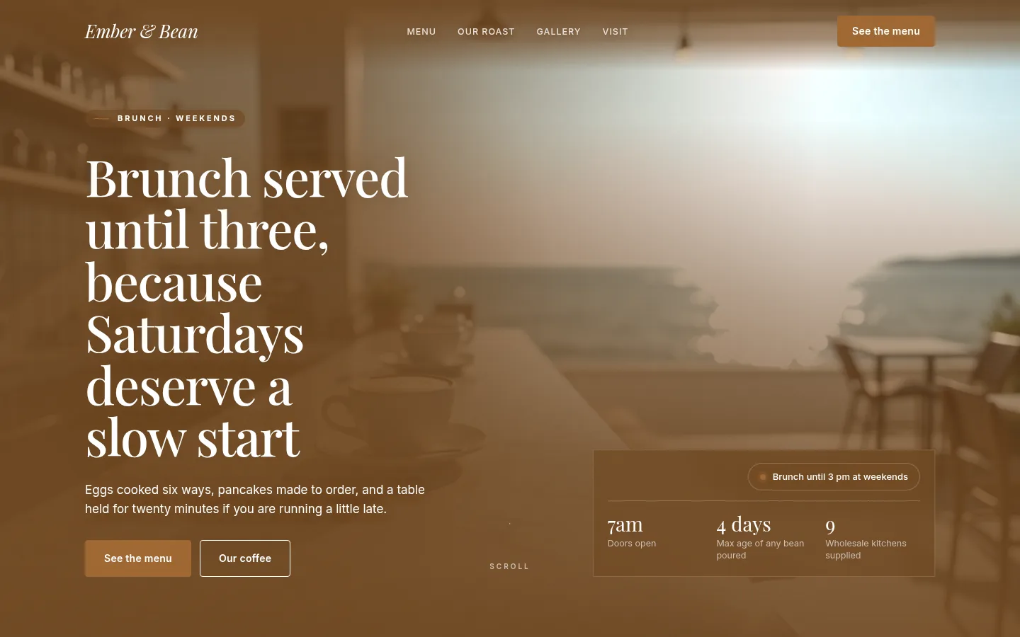 The Ember & Bean website, as a visitor sees it
