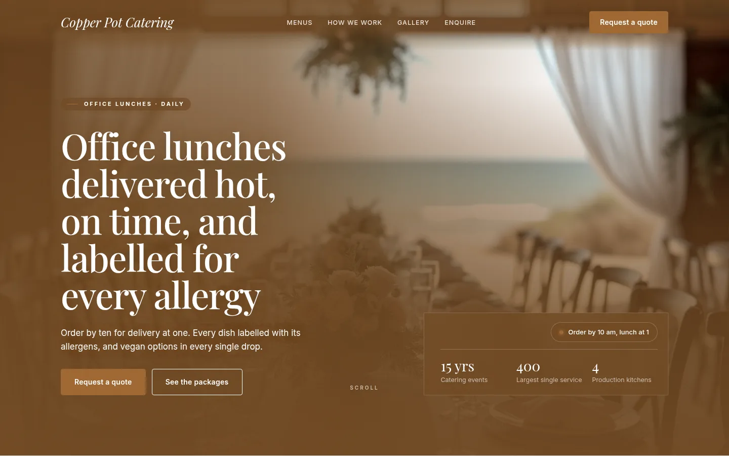 The Copper Pot Catering website, as a visitor sees it