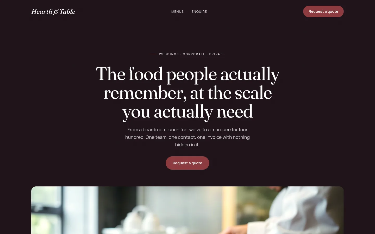 The Hearth & Table website, as a visitor sees it