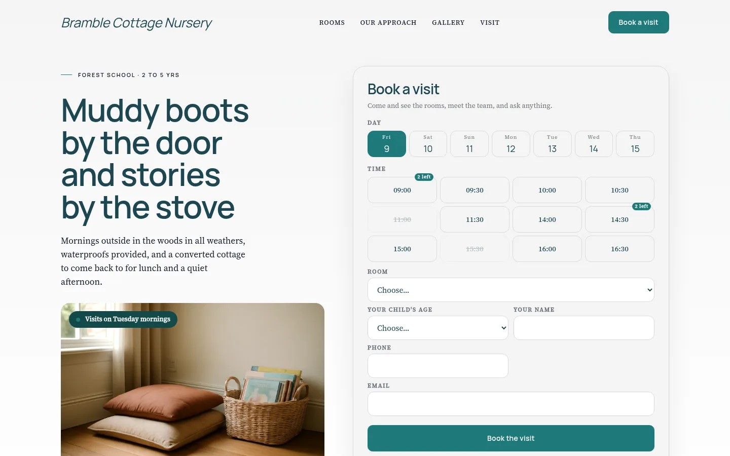 The Bramble Cottage Nursery website, as a visitor sees it