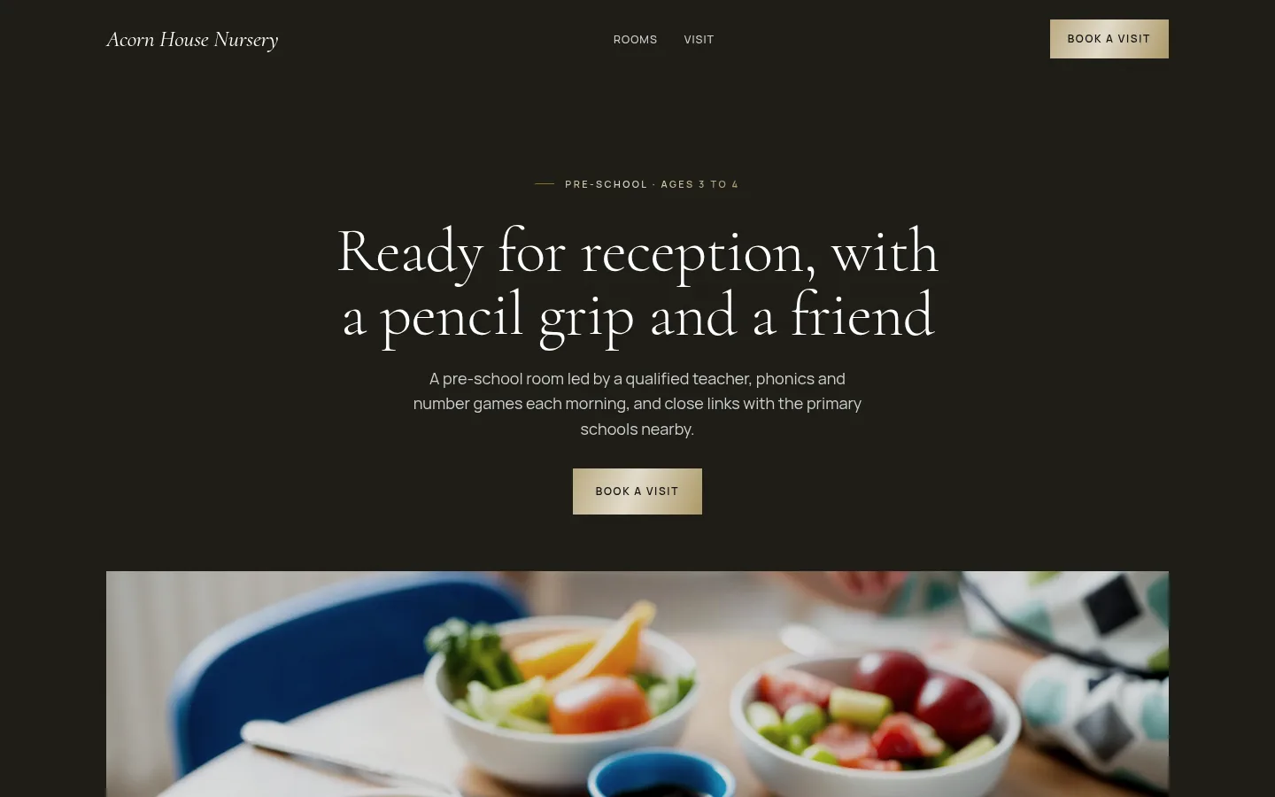 The Acorn House Nursery website, as a visitor sees it