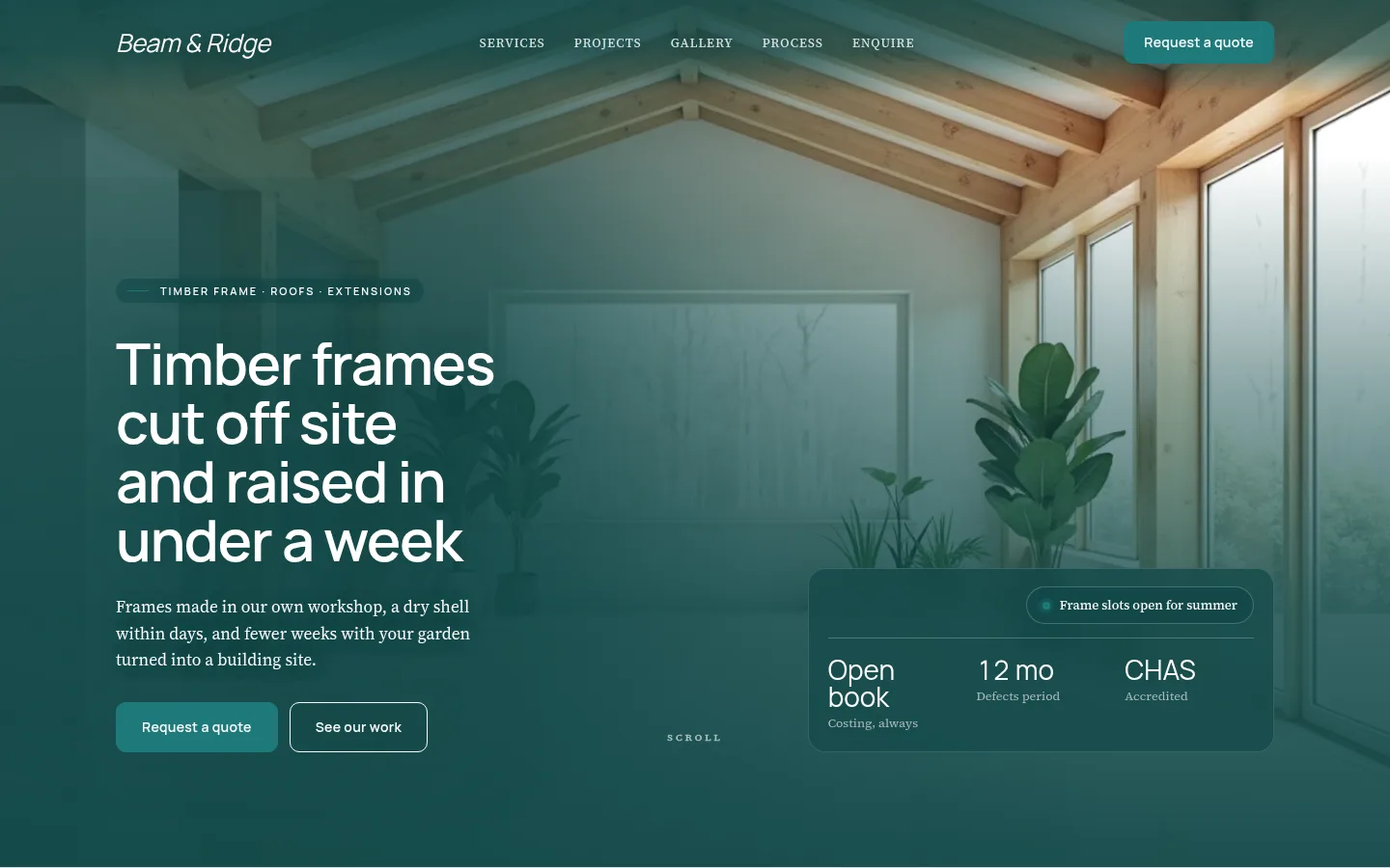 The Beam & Ridge website, as a visitor sees it