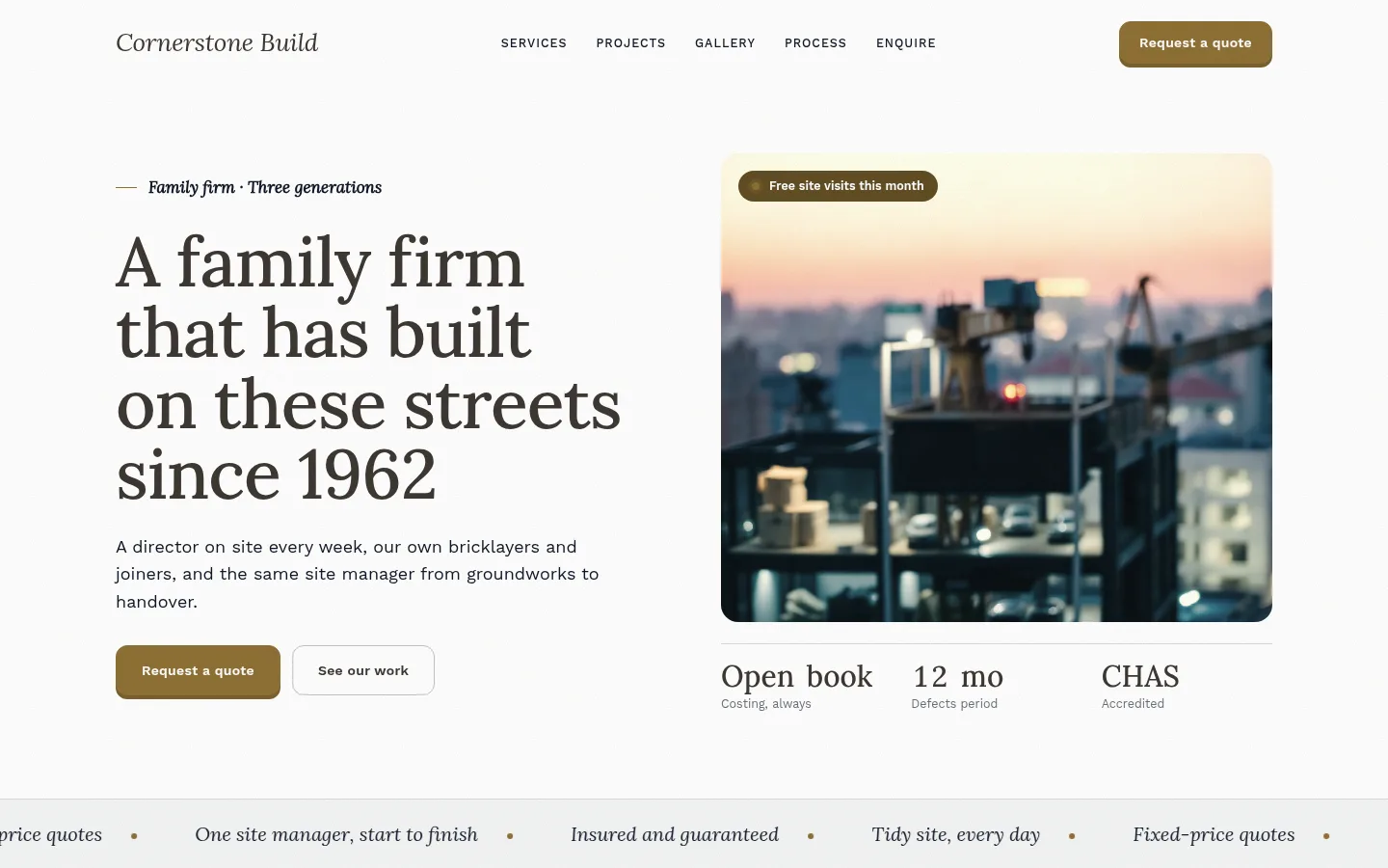 The Cornerstone Build website, as a visitor sees it