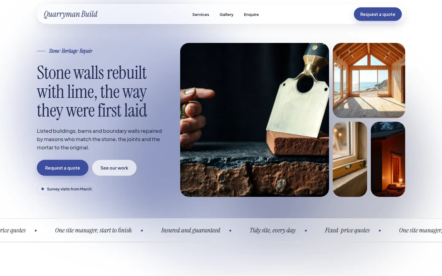 The Quarryman Build website, as a visitor sees it