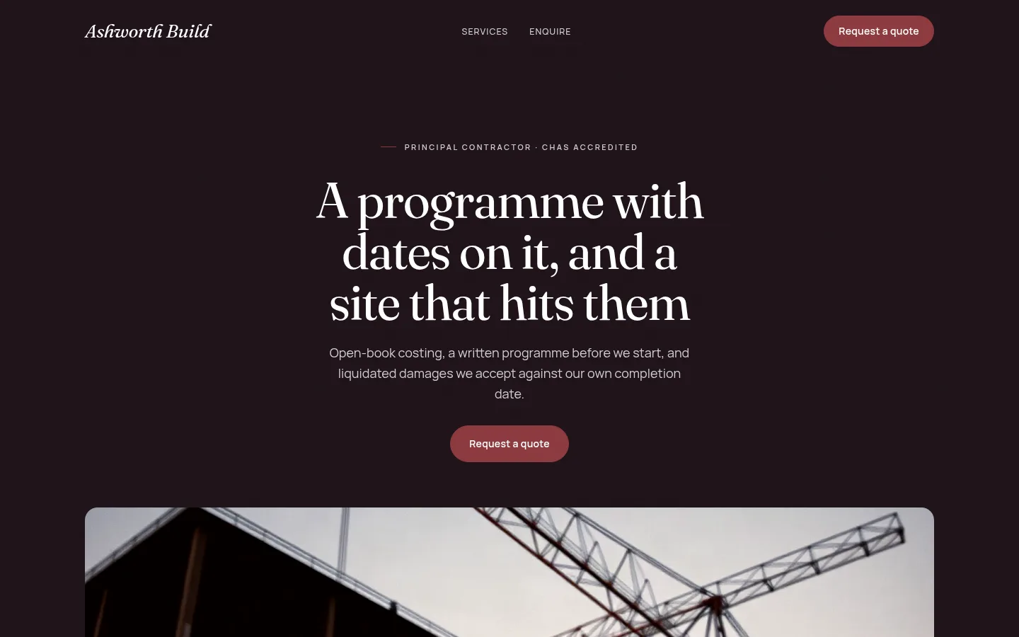 The Ashworth Build website, as a visitor sees it