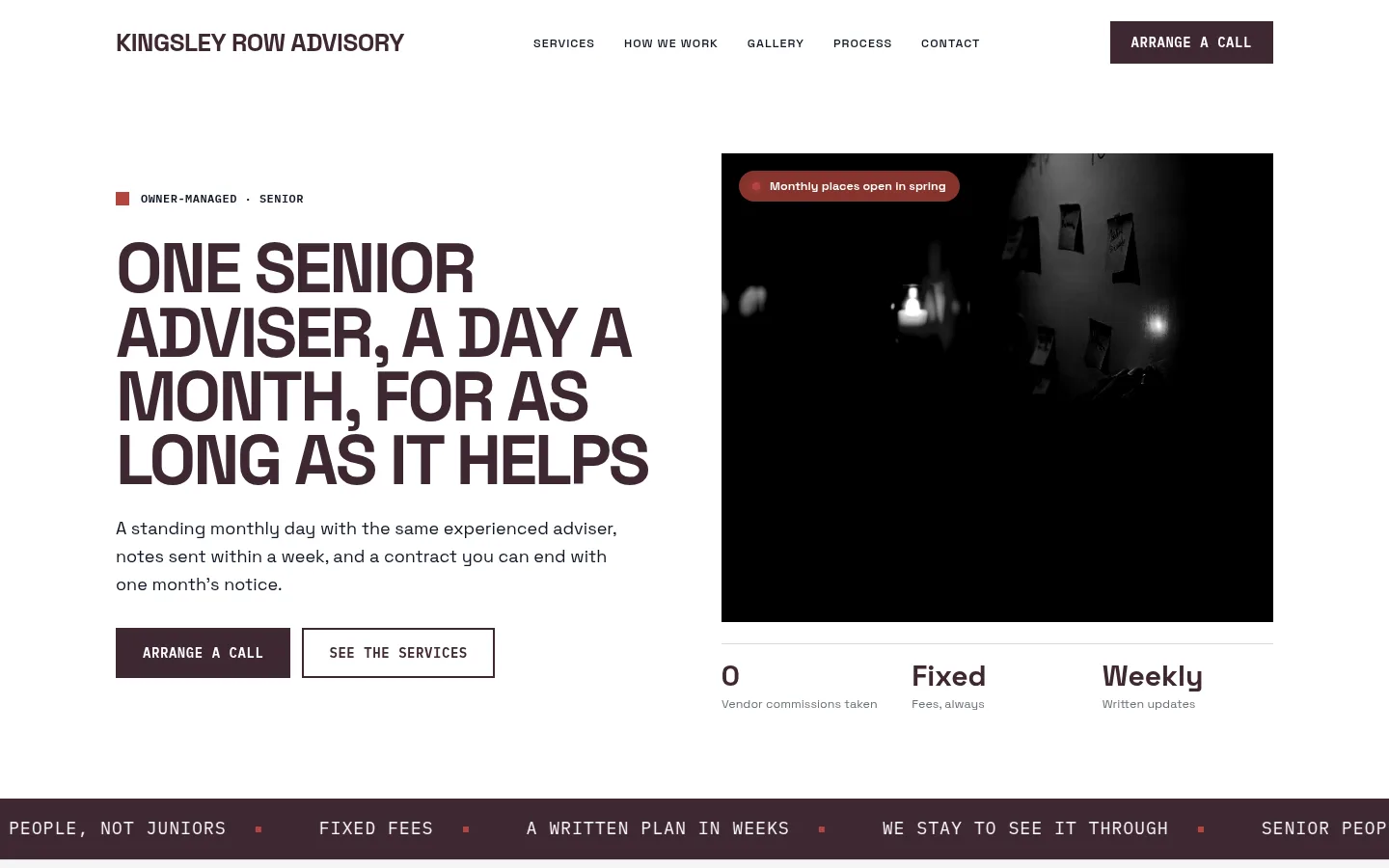 The Kingsley Row Advisory website, as a visitor sees it