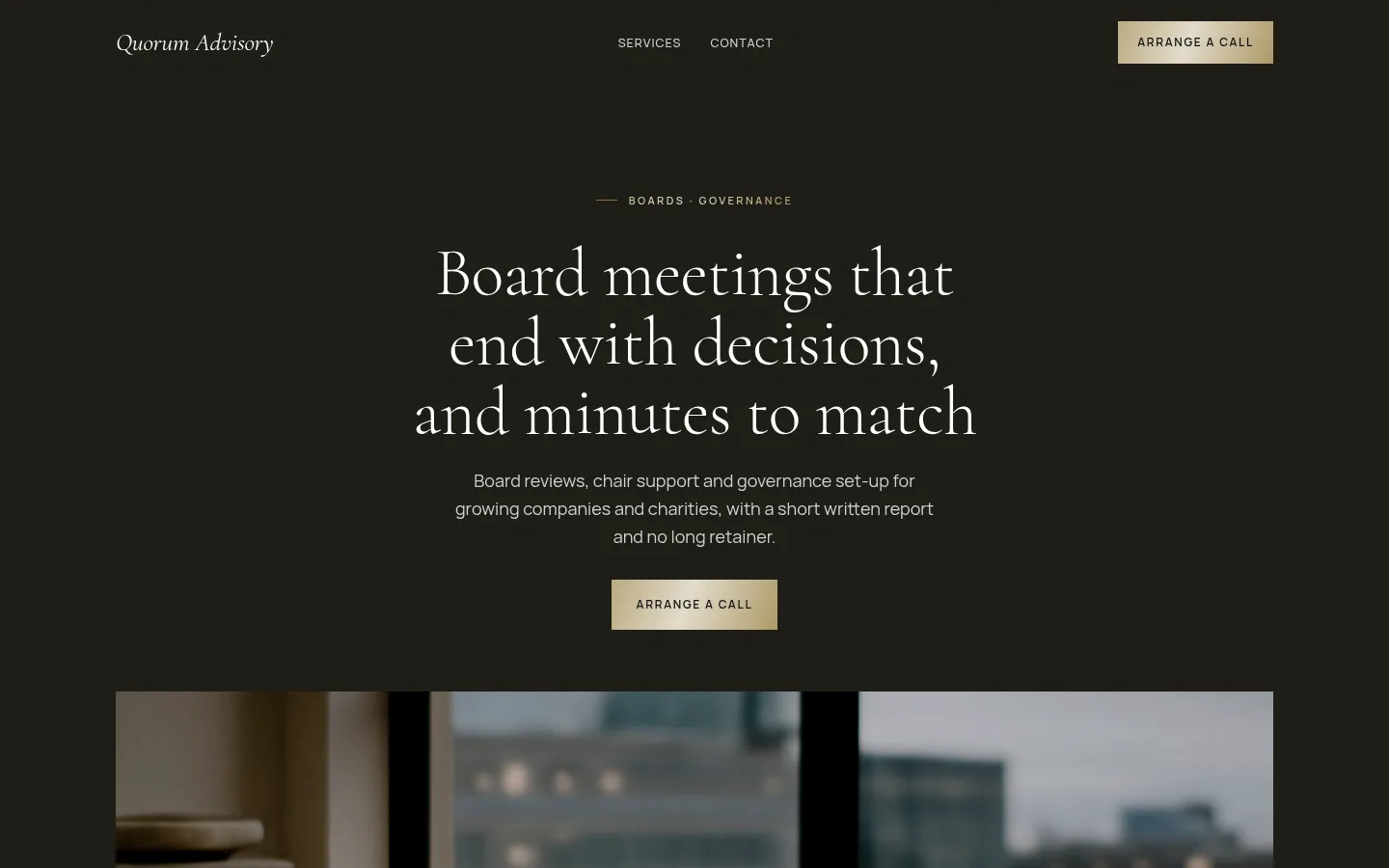 The Quorum Advisory website, as a visitor sees it
