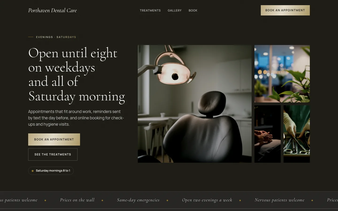 The Porthaven Dental Care website, as a visitor sees it