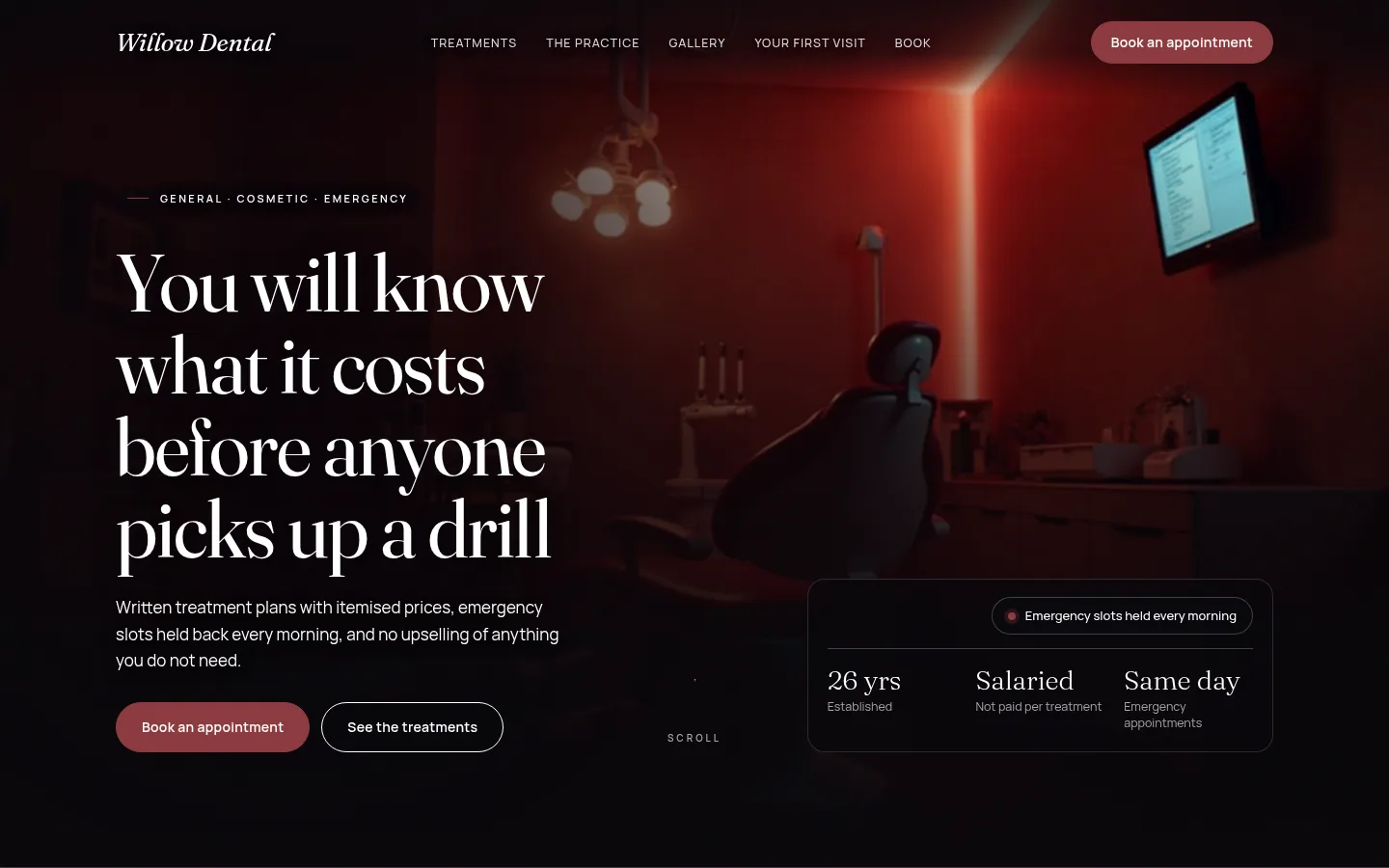 The Willow Dental website, as a visitor sees it