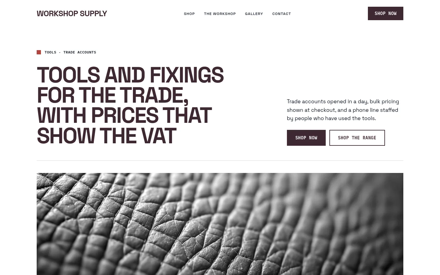 The Workshop Supply website, as a visitor sees it