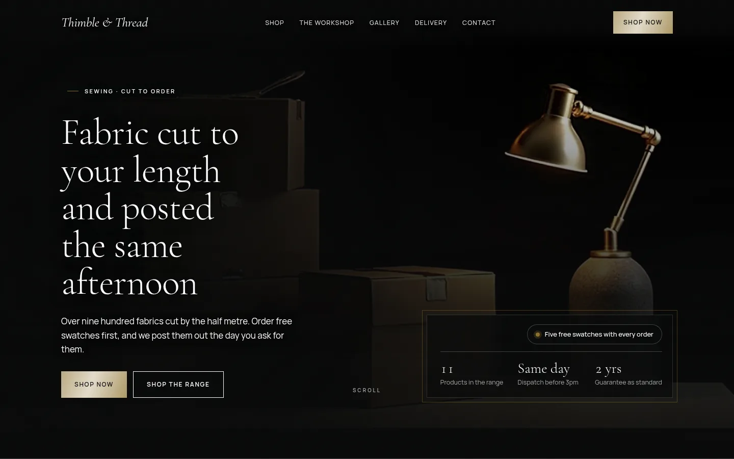 The Thimble & Thread website, as a visitor sees it