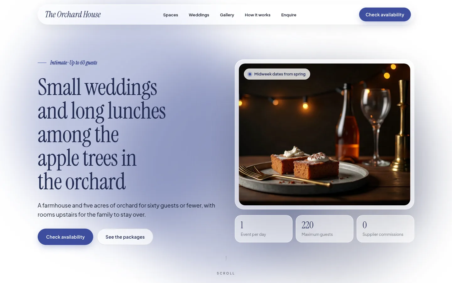 The The Orchard House website, as a visitor sees it