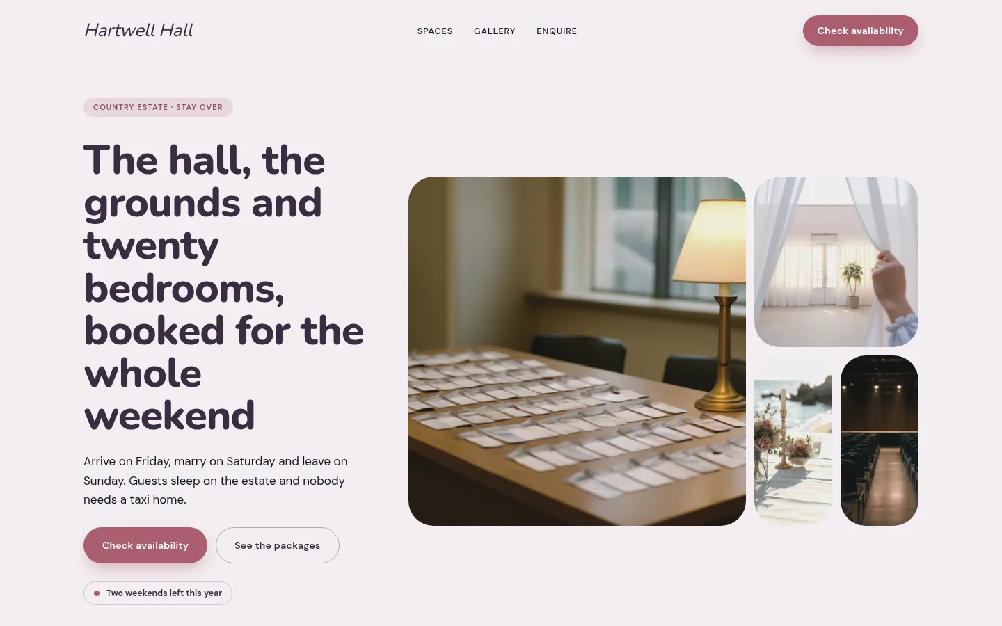 The Hartwell Hall website, as a visitor sees it