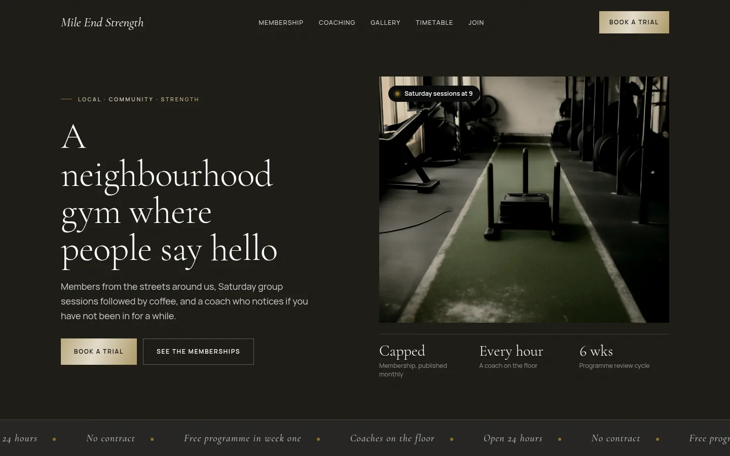 The Mile End Strength website, as a visitor sees it