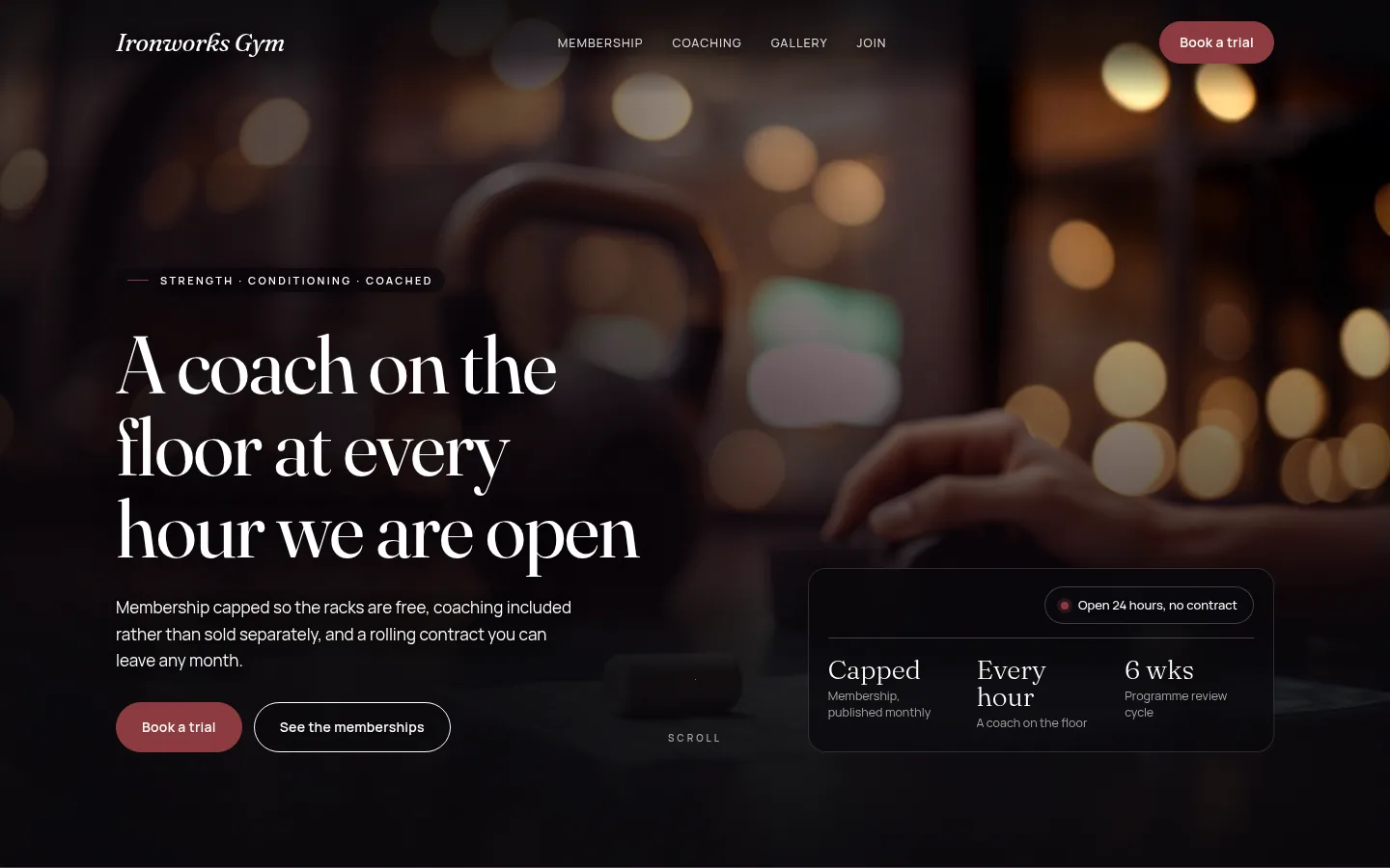 The Ironworks Gym website, as a visitor sees it