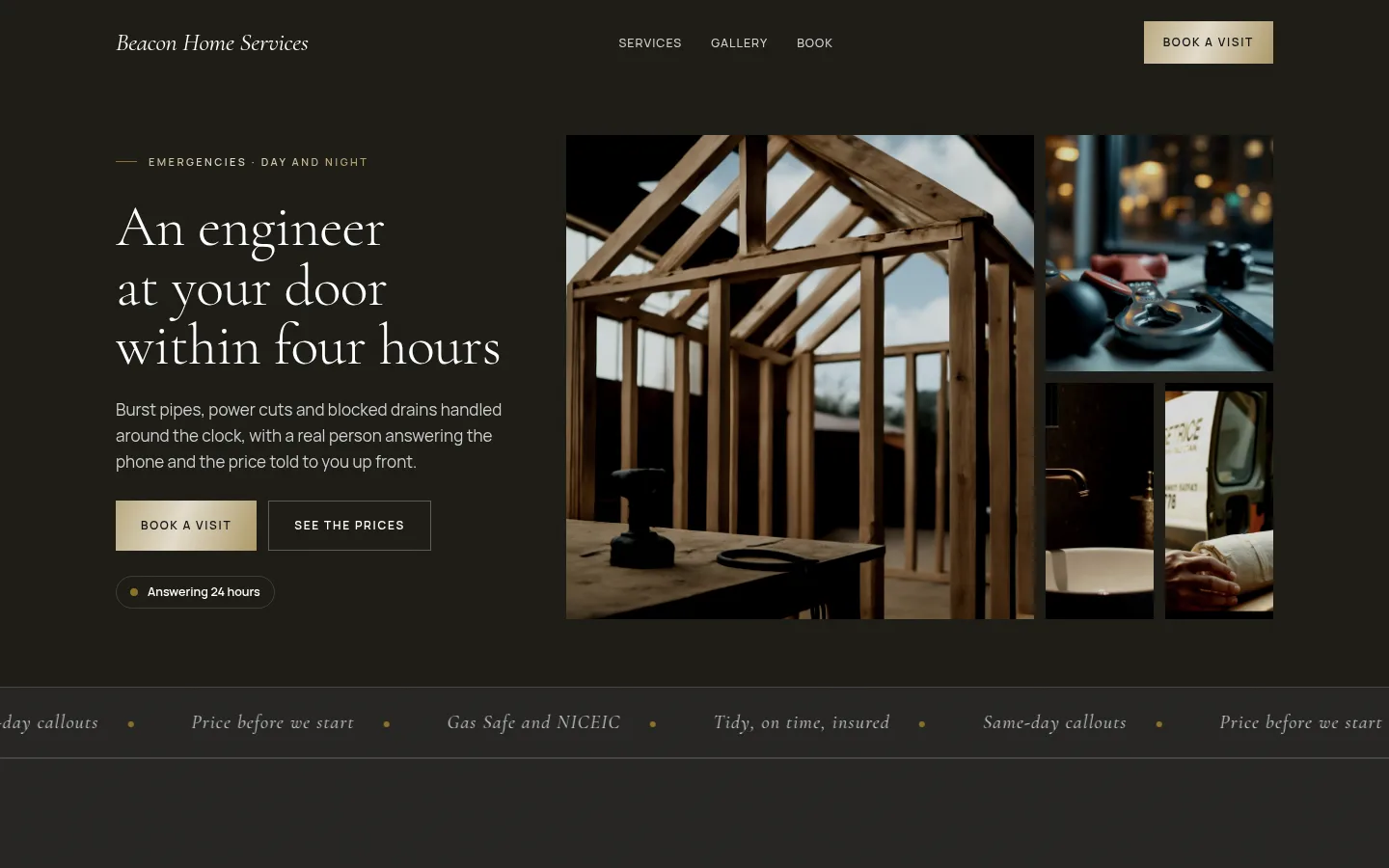 The Beacon Home Services website, as a visitor sees it