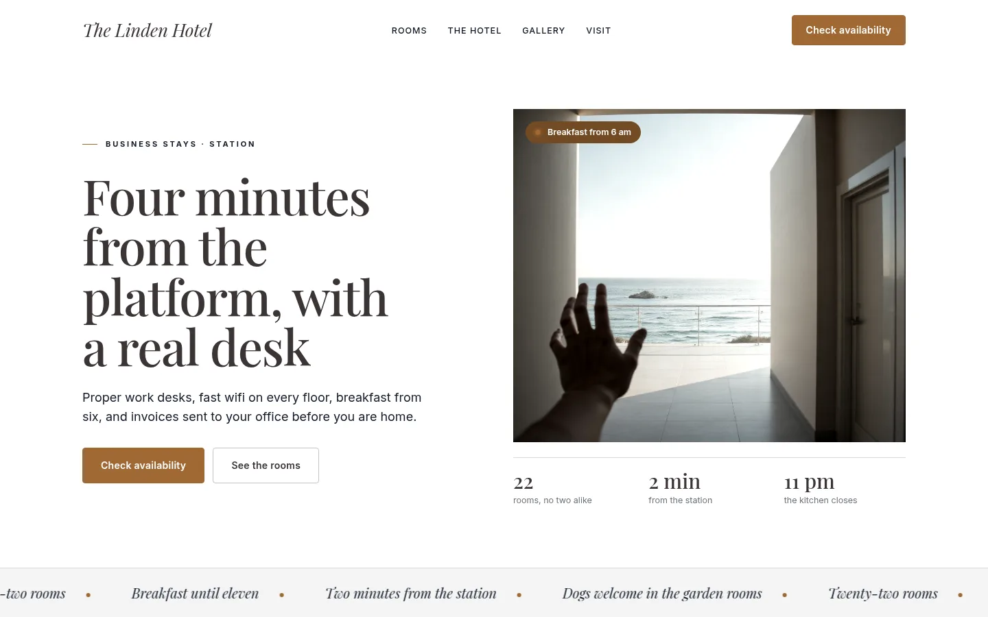 The The Linden Hotel website, as a visitor sees it