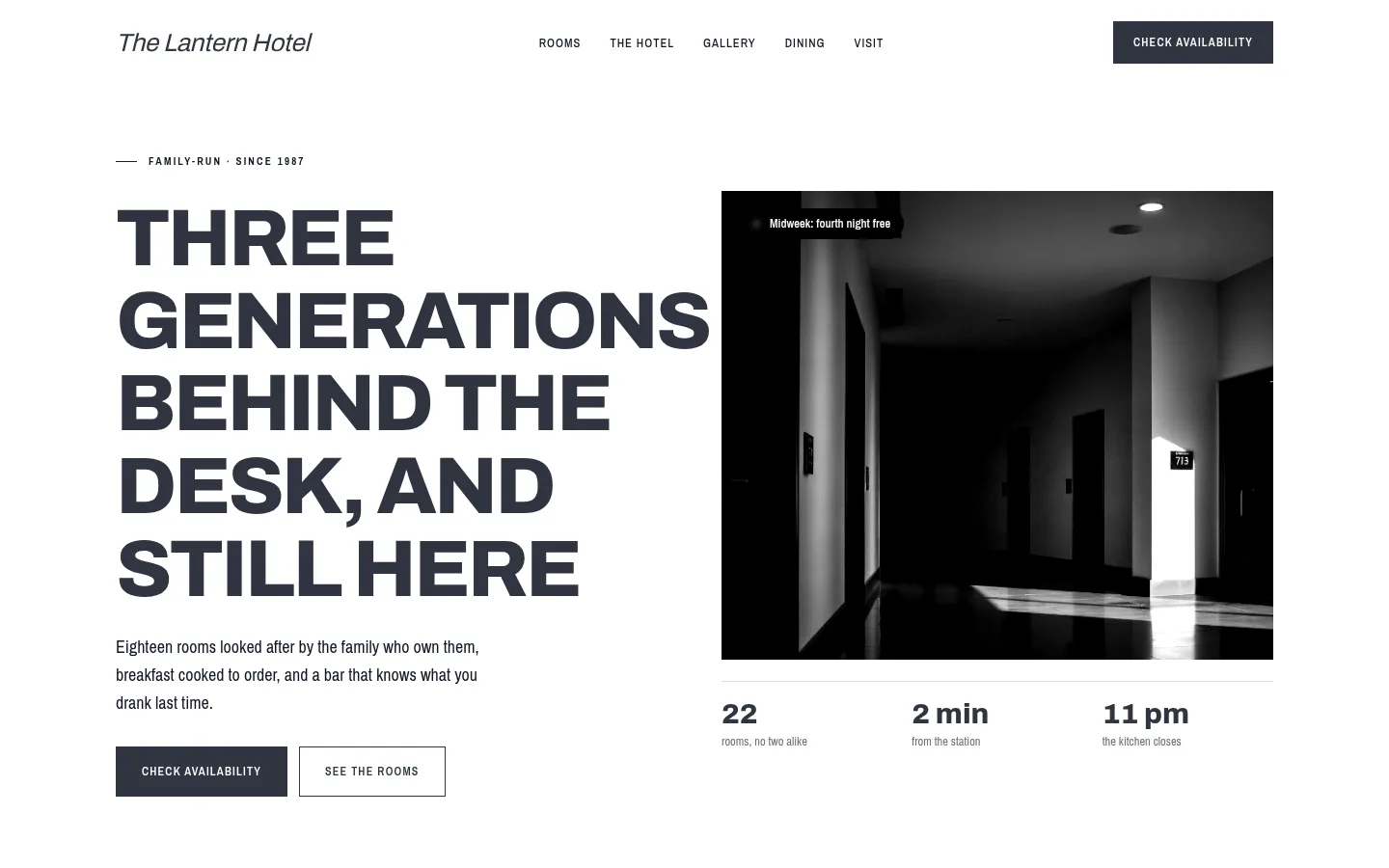 The The Lantern Hotel website, as a visitor sees it