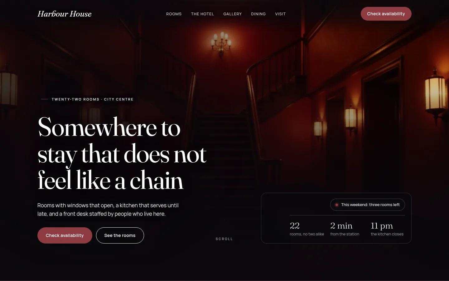 The Harbour House website, as a visitor sees it