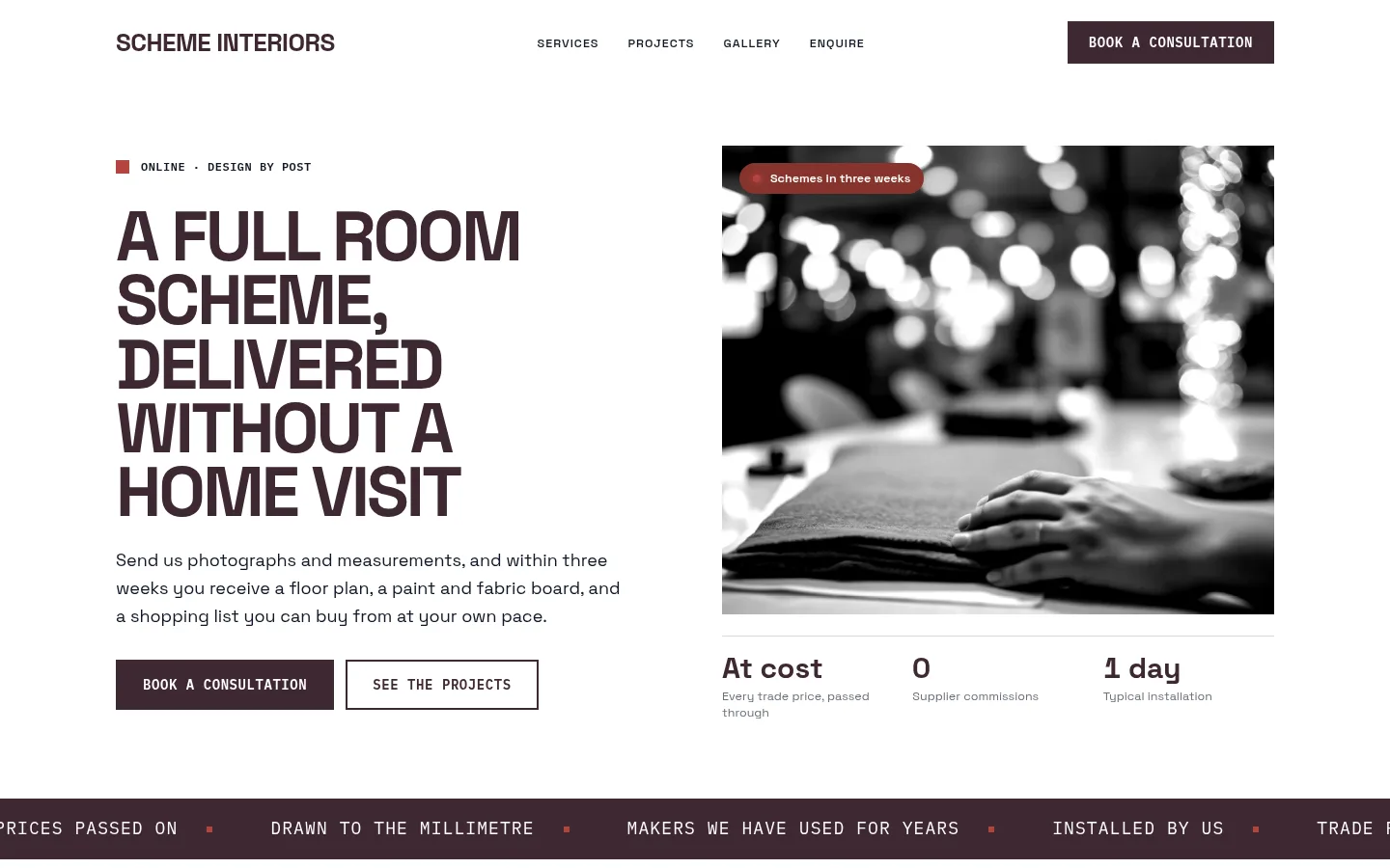 The Scheme Interiors website, as a visitor sees it