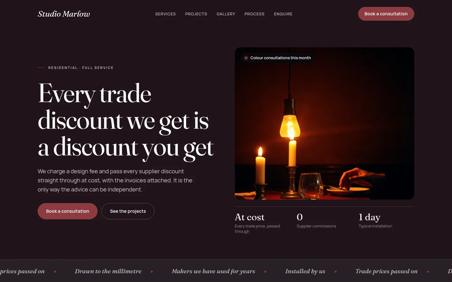 The Studio Marlow website, as a visitor sees it
